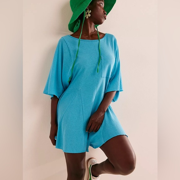NEW! FREE PEOPLE Free-est MONA Shorts Romper Size XS TROPICAL BLUE Turquoise - Picture 9 of 16